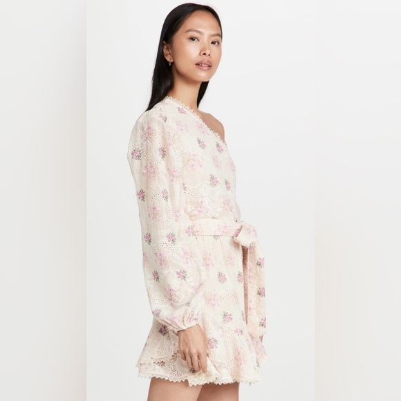 NWT Hemant & Nandita One Shoulder Ivory & Pink Embroidered Mini Dress, Large - Picture 4 of 9